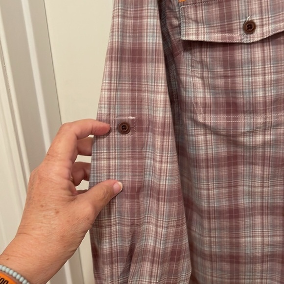Ariat Rebar Plaid L/S Work Shirt pockets women’s sz‎ M muted, rose and blue - Picture 5 of 16